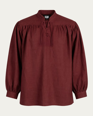 Laced Linen Shirt, Burgundy