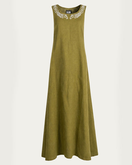 Horselord's Linen Apron Dress, Green